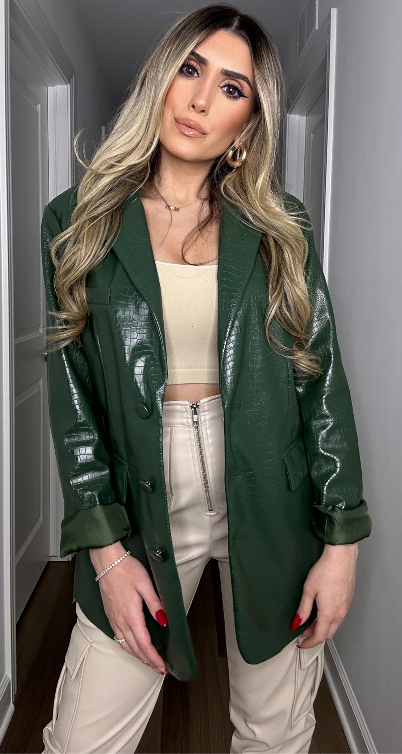 THE IT GIRL FAUX LEATHER BLAZER
