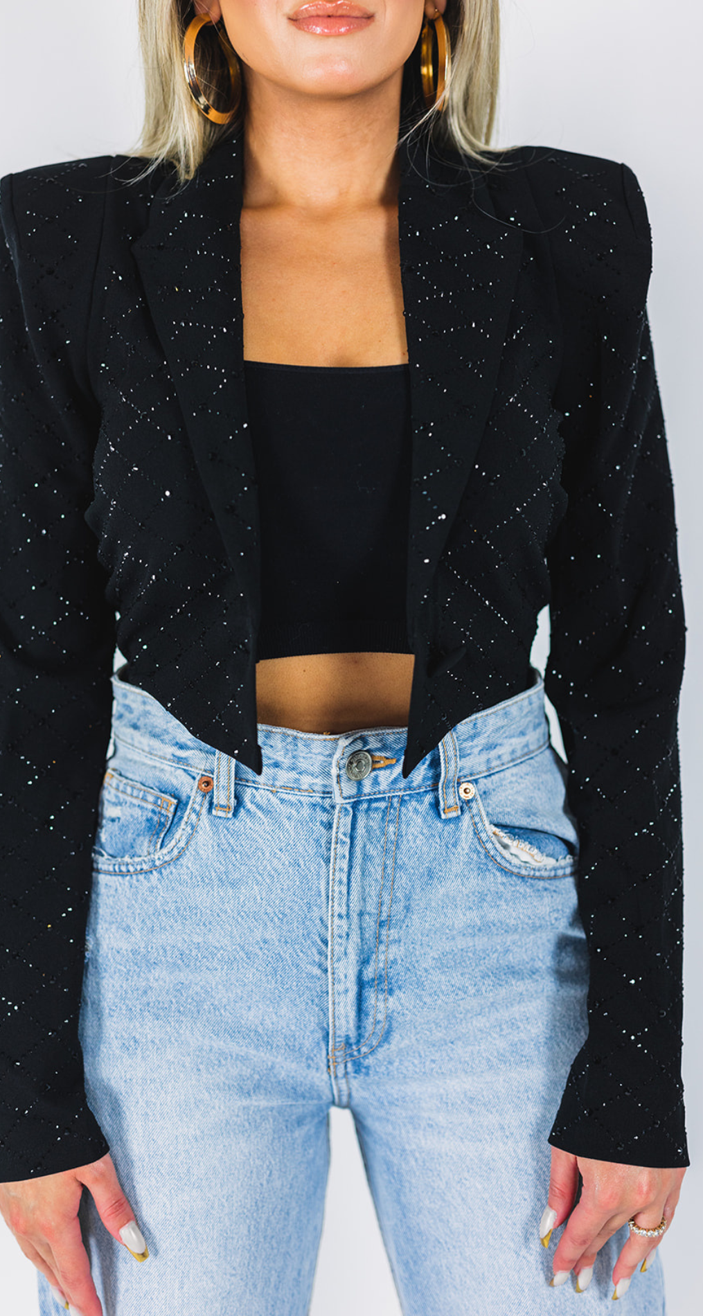 OUT OF OFFICE CROP RHINESTONE BLAZER