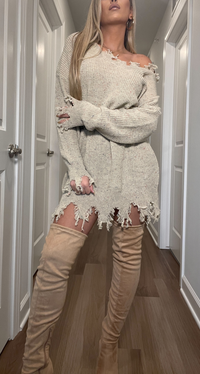 FRAYED SWEATER DRESS