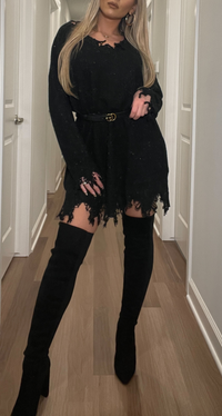 FRAYED SWEATER DRESS