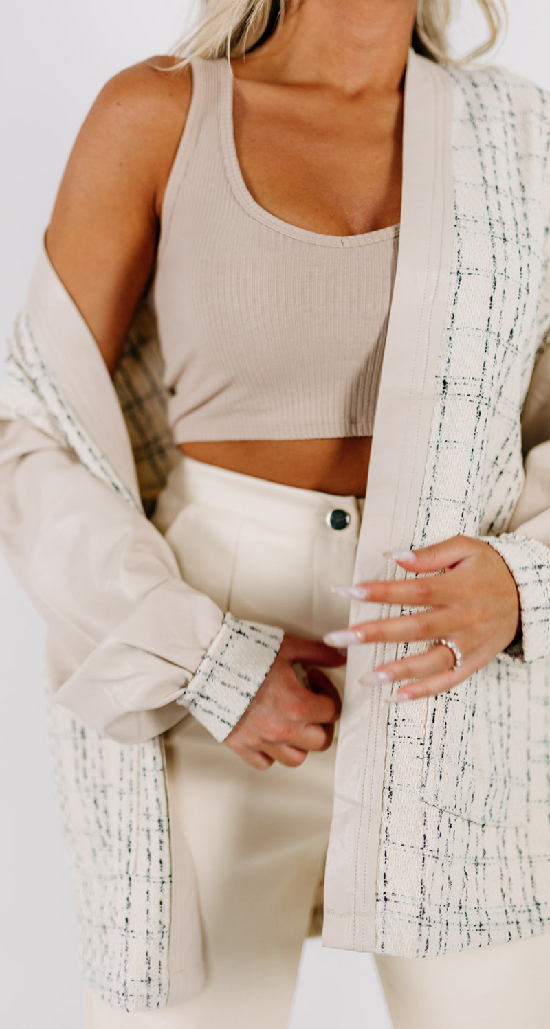 IN THE MIX OF IT- MIXED MATERIAL CARDIGAN